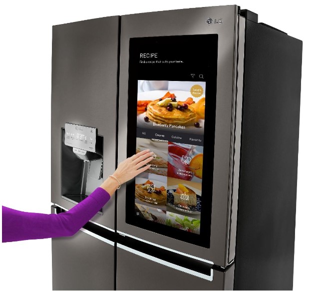 Figure 2 – LG’s InstaView ThinQTM smart fridge with integrated Alexa, featuring content tracking, expiry date monitoring, adding ingredients to our shopping list and meal planning. A double tap can also make the screen transparent to view the contents without opening the door. (ElectraFix - Appliance Repair in Vancouver, no date)
