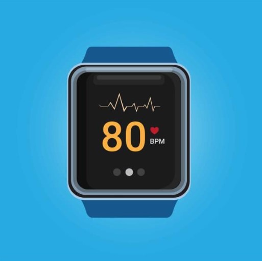 Figure 4 – A smart watch that measures heart rate and shows a cardiogram in real time with a clear image of a QRS complex (Smartwatch with Heart Beat Rate Check App in Realistic Illustration Vector In Blue Background Stock Illustration - iStock).
