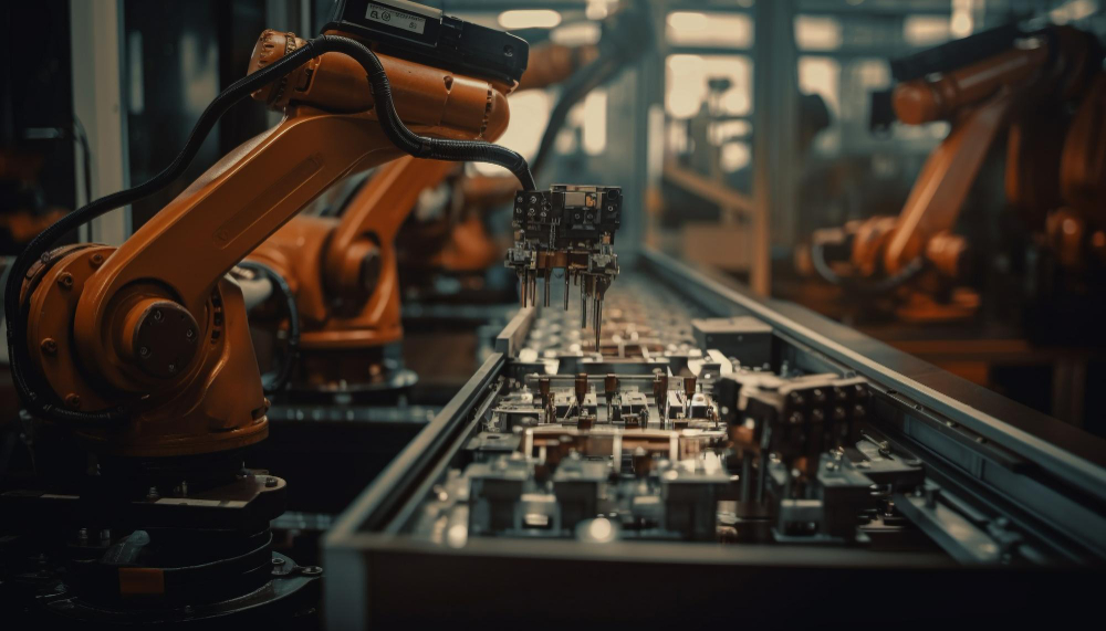 Mechanic controls robotic arm on futuristic production line | Image by freepik